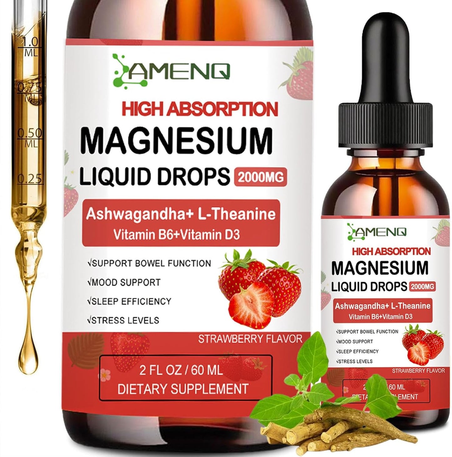 Liquid Cortisol Reducer with Magnesium, Ashwagandha, and L-Theanine - Strawberry Flavored Drink Mix for Balanced Hormones and Relaxation