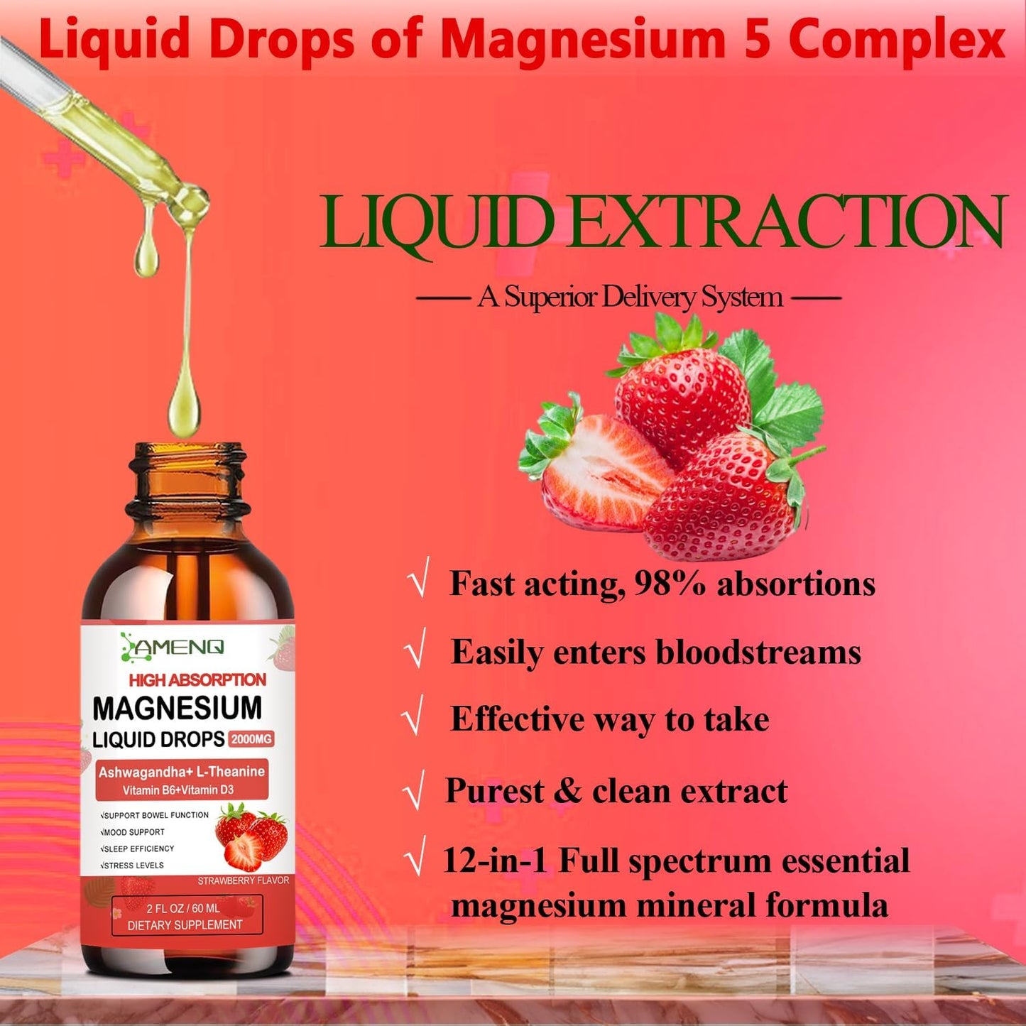 Liquid Cortisol Reducer with Magnesium, Ashwagandha, and L-Theanine - Strawberry Flavored Drink Mix for Balanced Hormones and Relaxation