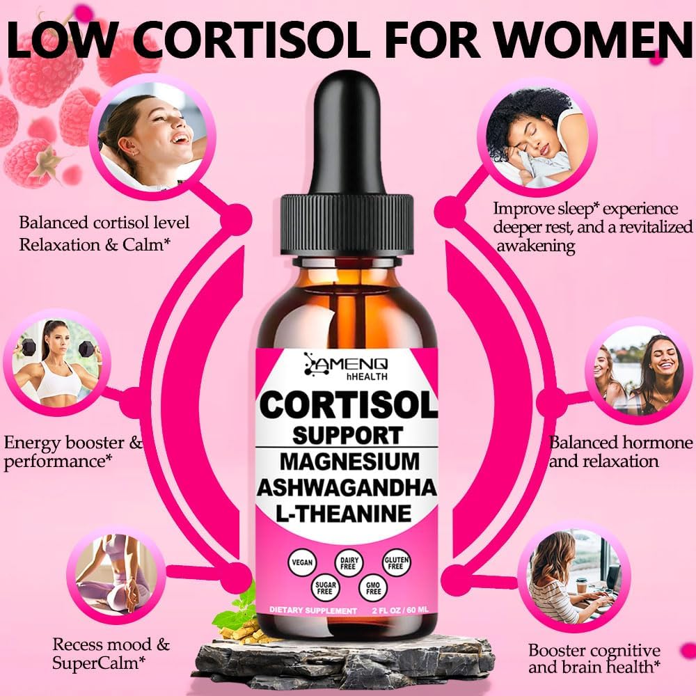 Liquid Cortisol Supplement Drops with 17-in-1 Formula for Hormone Balance, Stress Relief, and Relaxation - Women's Cortisol Reducer with Ashwagandha, Theanine, Rhodiola Rosea, and Magnesium