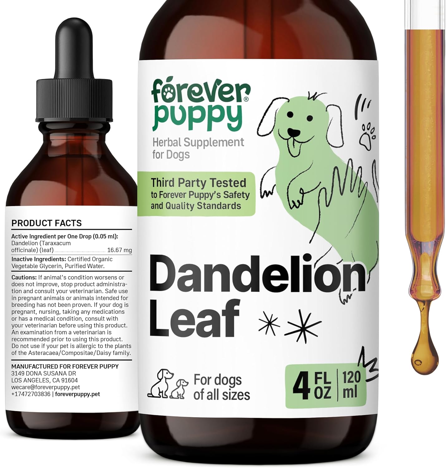 Liquid Dandelion Leaf Kidney Health Supplement for Dogs - 4 oz Bottle - Supports Kidney Cleanse & Detox - Suitable for Large, Medium, and Small Breeds