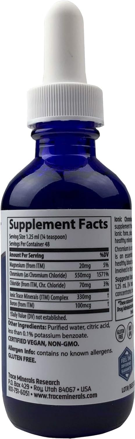 Liquid Drop Trace Minerals Supplement with Chromium for Energy & Muscle Growth - 550 mcg Chromium, Magnesium, Chloride - 2 fl oz
