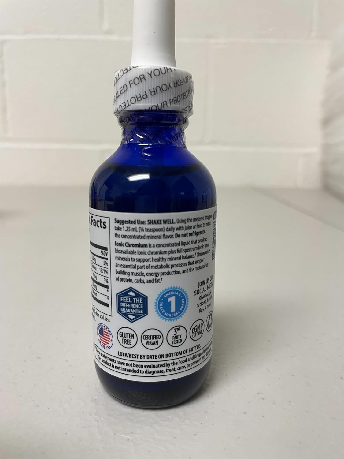 Liquid Drop Trace Minerals Supplement with Chromium for Energy & Muscle Growth - 550 mcg Chromium, Magnesium, Chloride - 2 fl oz