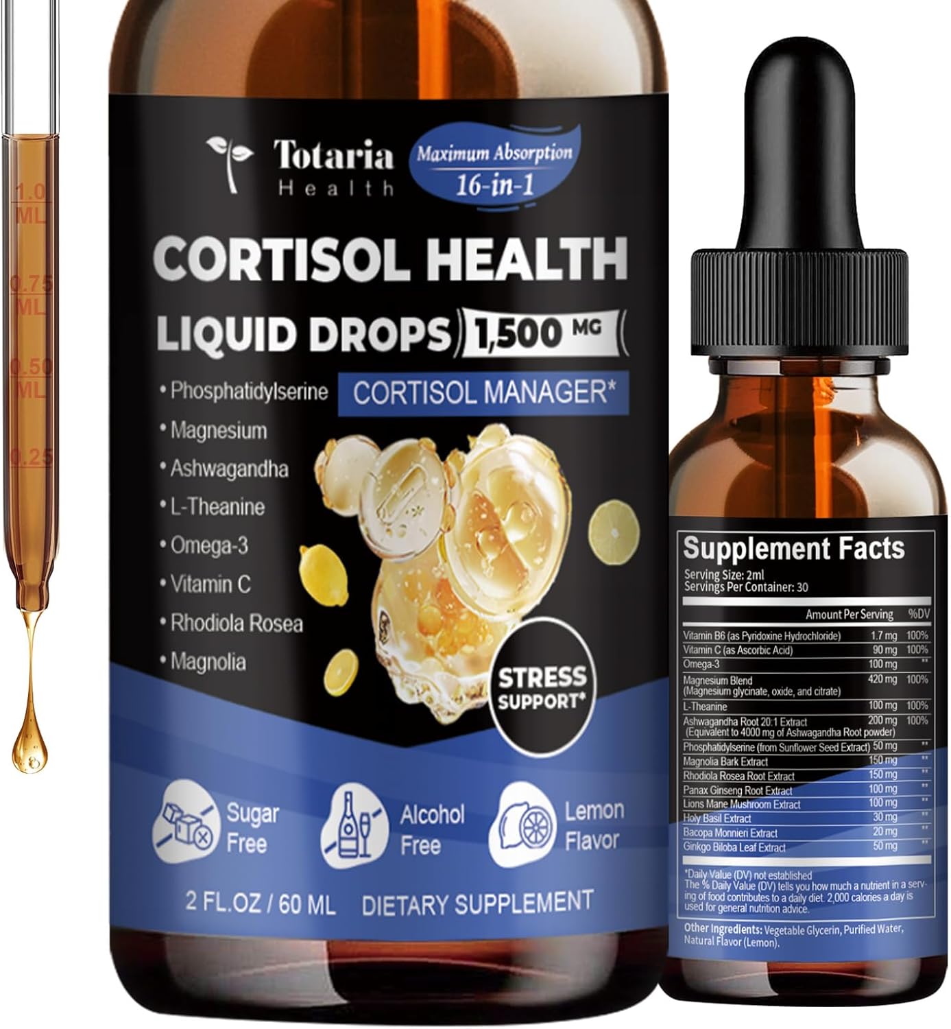 Liquid Drops Hormone Balance Supplement for Women & Men with Magnesium, Ashwagandha, Rhodiola Rosea - Supports Mood, Focus, Sleep - 2 FL.OZ