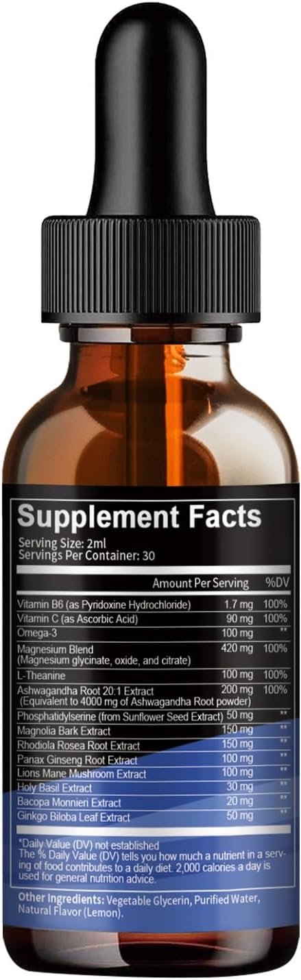 Liquid Drops Hormone Balance Supplement for Women & Men with Magnesium, Ashwagandha, Rhodiola Rosea - Supports Mood, Focus, Sleep - 2 FL.OZ
