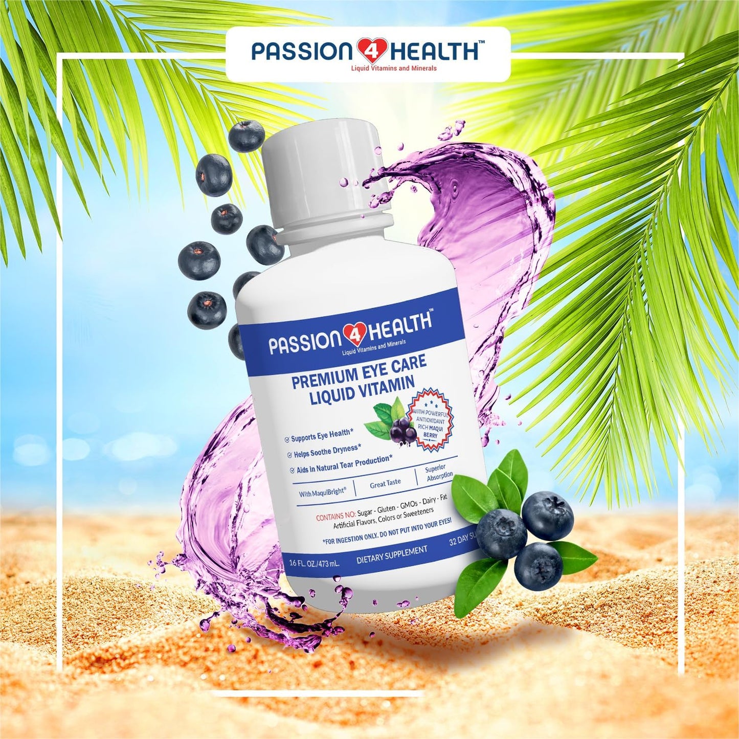 Liquid Eye Vitamins for Adults - Premium Vision Support with Maqui Berry Extract - Gluten-Free & Non-GMO - 30-Day Supply - Made in USA