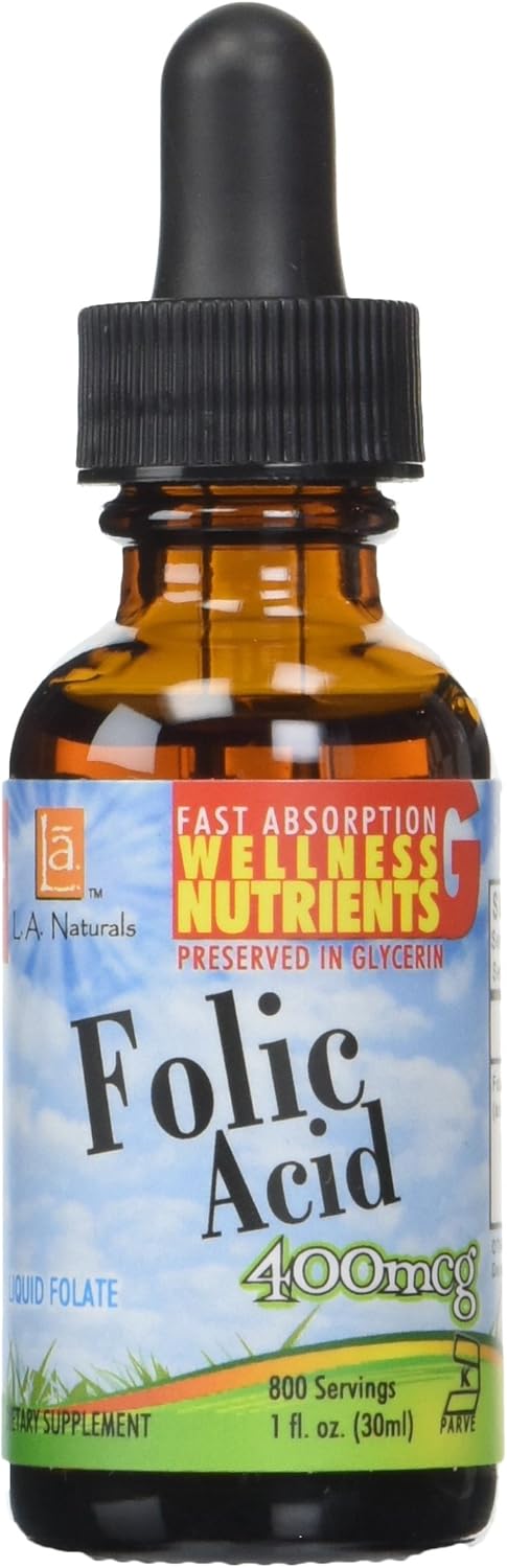 Liquid Folic Acid Drops by L A Naturals - 0.02 Pound Bottle for Easy Dosing and Absorption