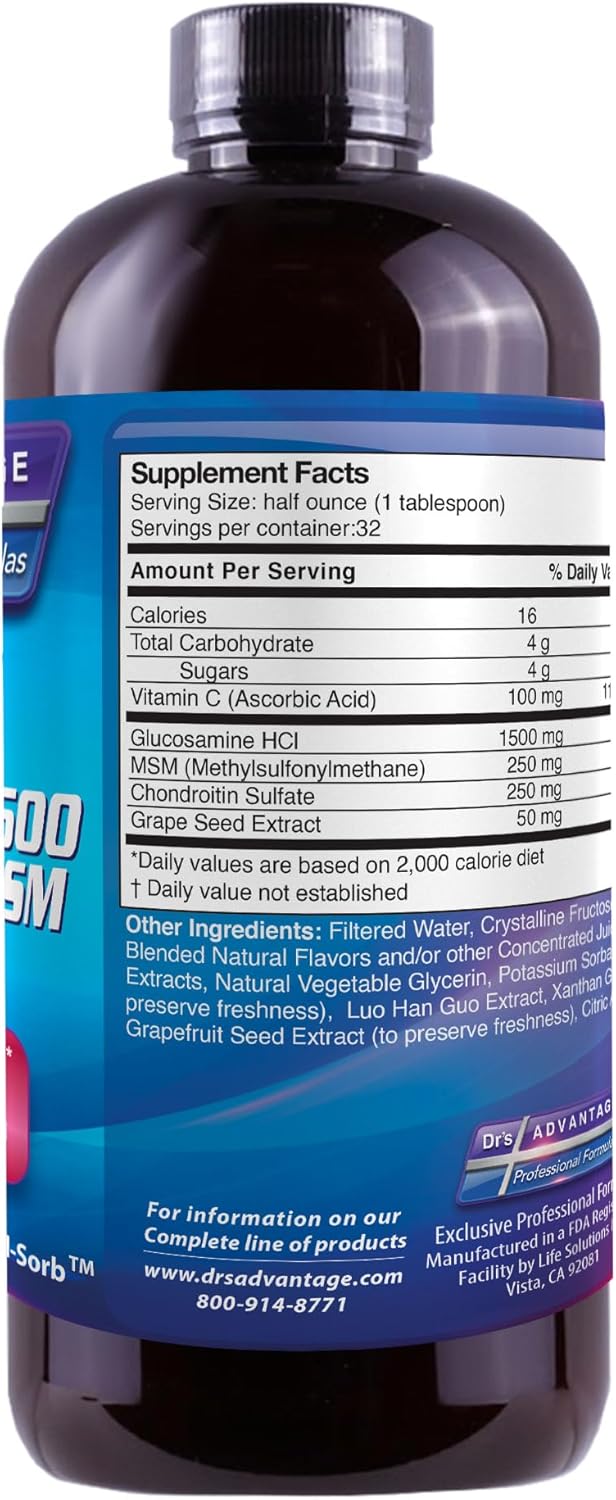Liquid Glucosamine 1500 with Chondroitin and MSM by Dr's Advantage - 16oz Brown Bottle