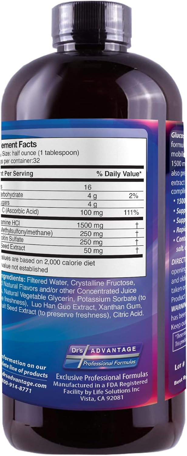 Liquid Glucosamine 1500 with Chondroitin and MSM by Dr's Advantage - 16oz Brown Bottle