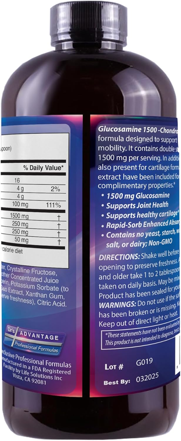 Liquid Glucosamine 1500 with Chondroitin and MSM by Dr's Advantage - 16oz Brown Bottle