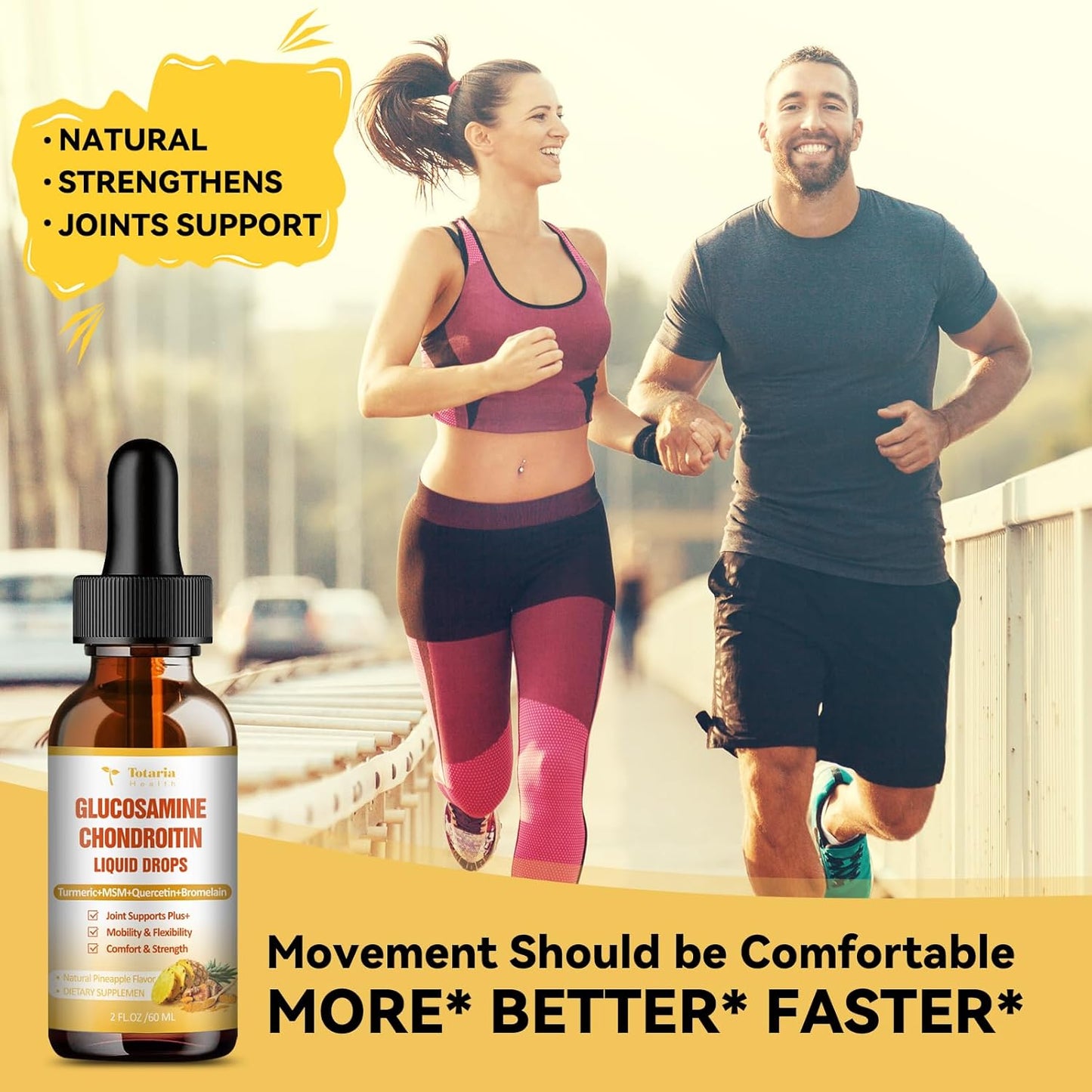 Liquid Glucosamine Chondroitin MSM Drops with Turmeric, Quercetin, Bromelain - Joint Health Support Vegan Supplement - FSA HSA Eligible