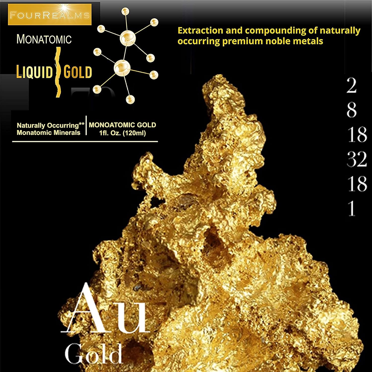 Liquid Gold ORMUS Monoatomic White Powder Gold Trace Mineral Solution 1 oz - Pure 24k Gold M-State Minerals
