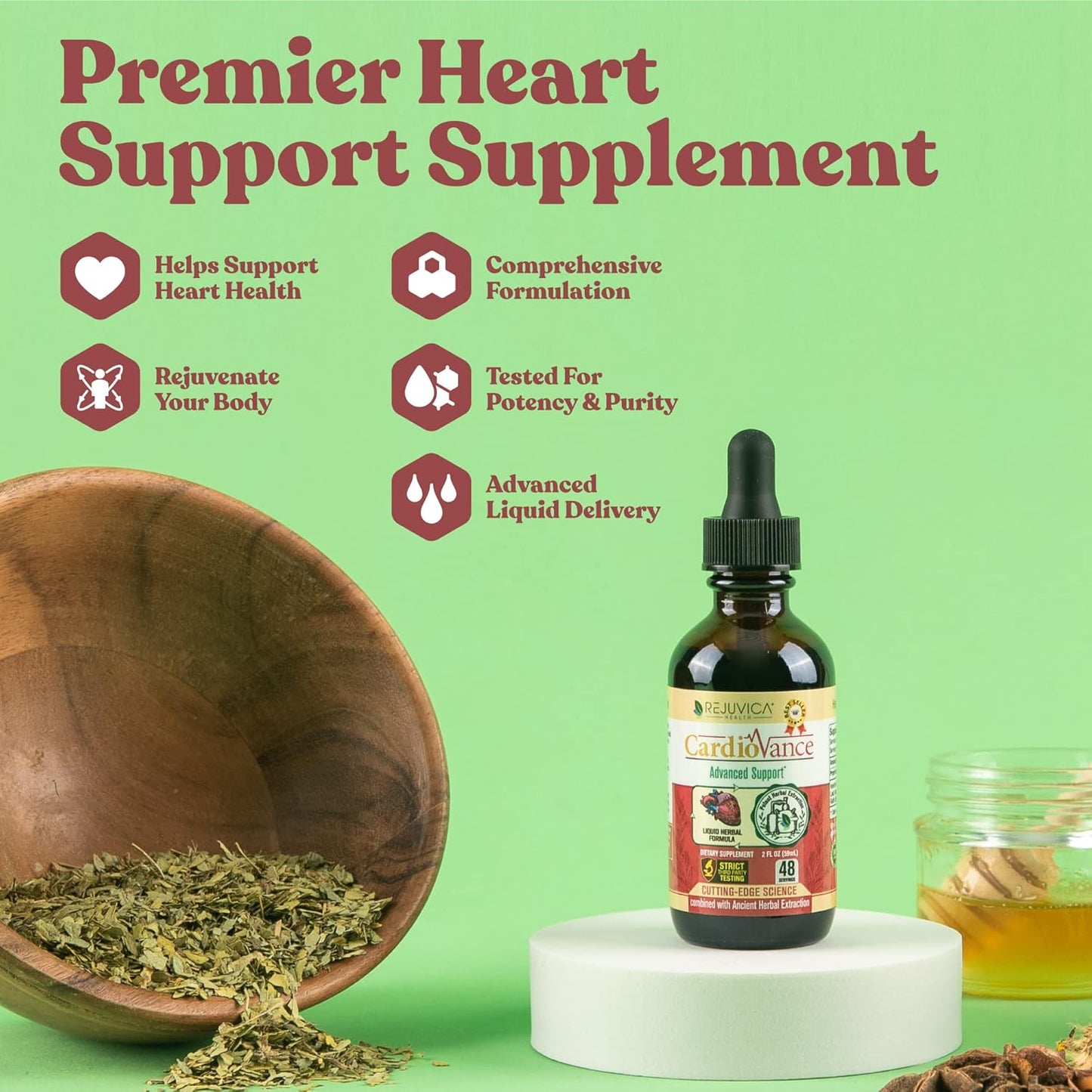 Liquid Heart Support Supplement with Hawthorne, Hibiscus, Arjuna, and Olive Leaf for Better Absorption