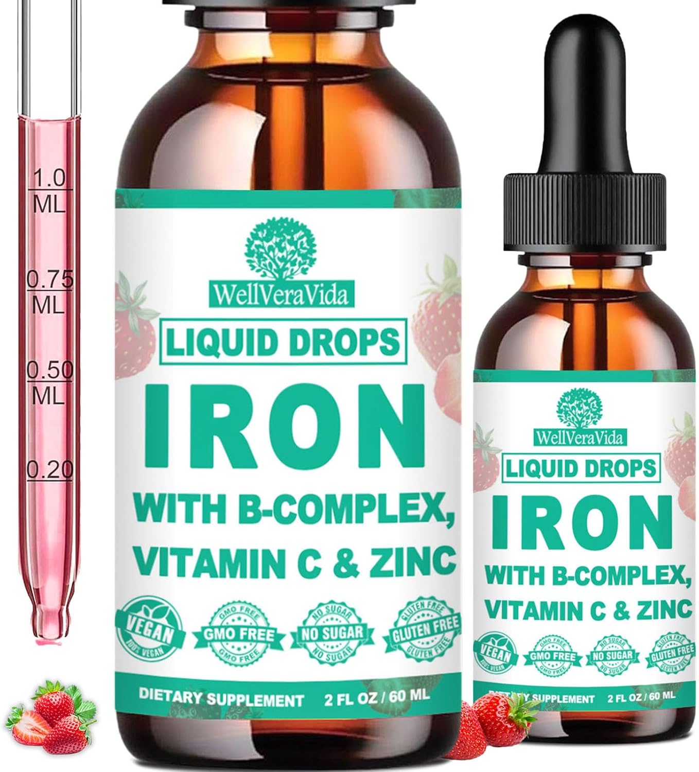 Liquid High Potency Iron Supplement with Vitamin C, B12, and B-Complex - Blood Builder for Anemia, Fatigue, Red Blood Cell Support - Vegan Formula for Women, Men, and Kids - Gentle Iron Supplement