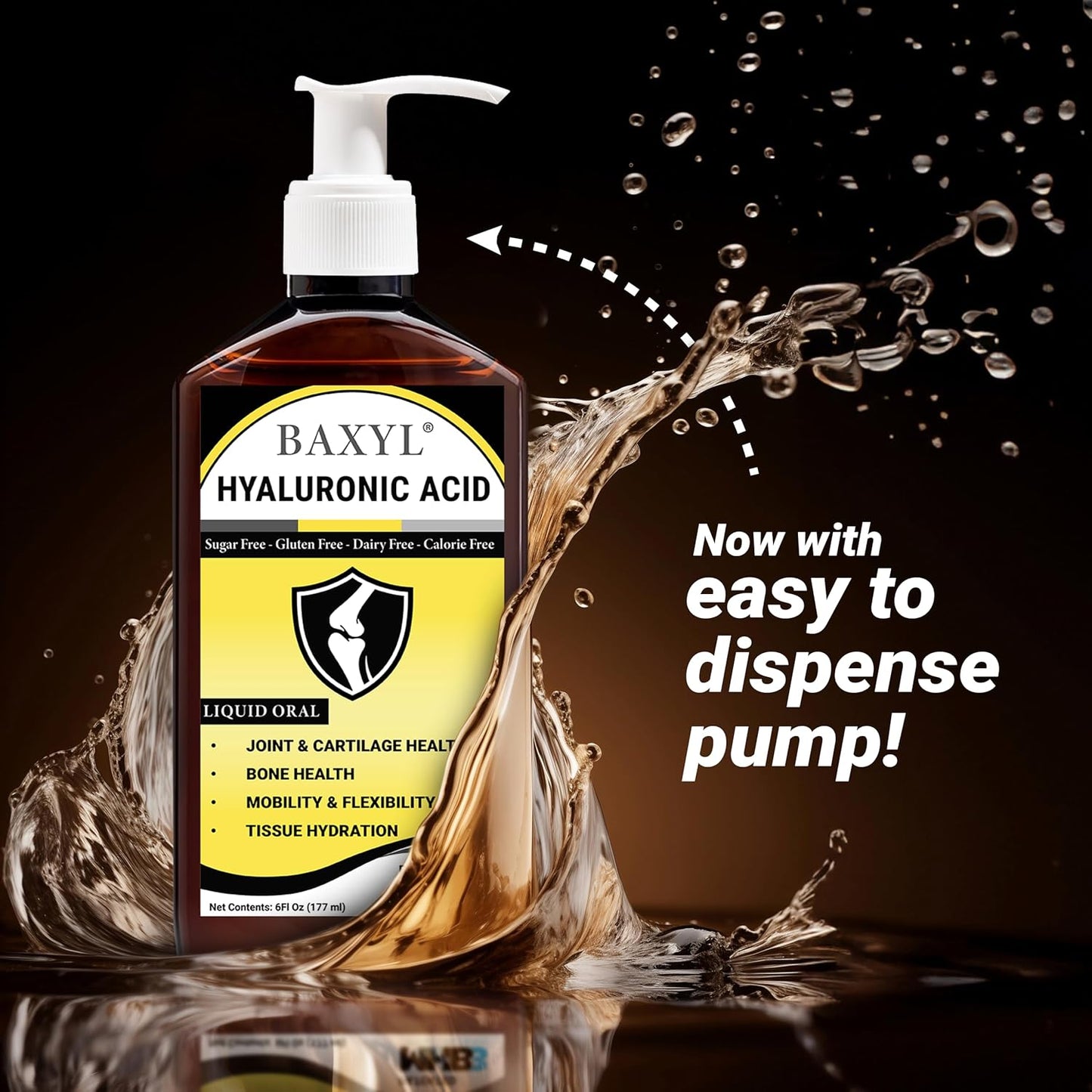 Liquid Hyaluronic Acid Joint Relief Supplement - Vegan, Gluten-Free, Non-GMO - 6 Oz, 36 Day Supply