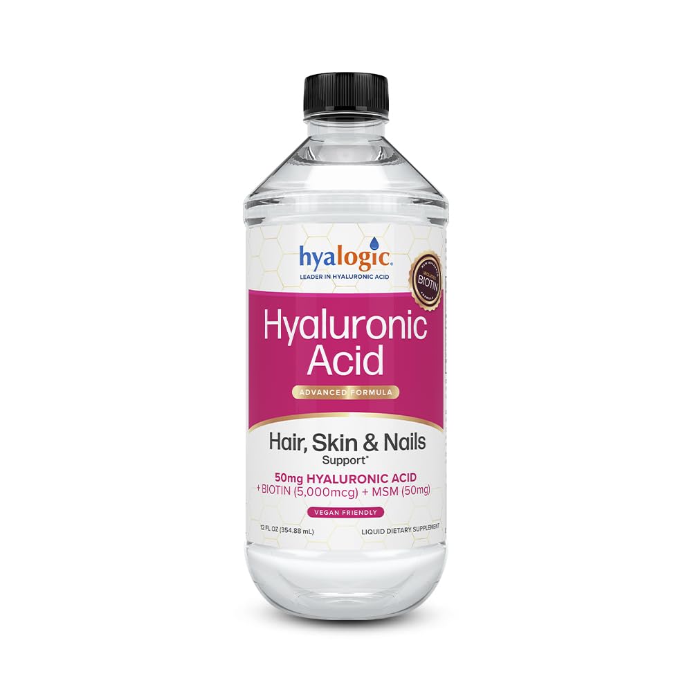Liquid Hyaluronic Acid Supplement with Biotin and MSM for Healthy Hair, Skin, and Nails - Natural Hydration for Whole Body - 12 oz Bottle