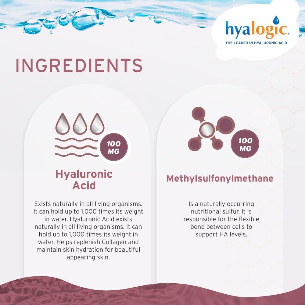 Liquid Hyaluronic Acid Supplement with MSM for Skin Hydration - 100mg HA & MSM - High Molecular Weight Formula - 12 oz