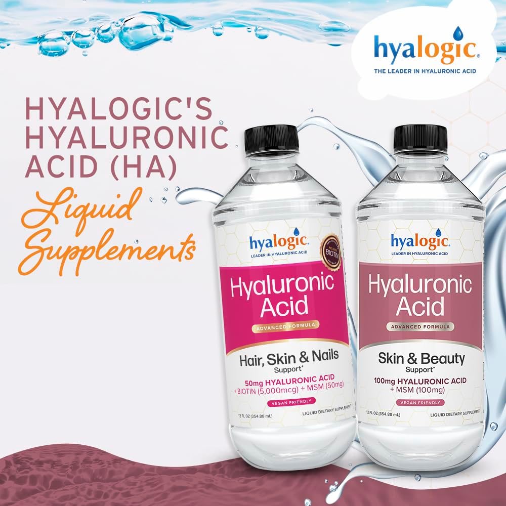 Liquid Hyaluronic Acid Supplement with MSM for Skin Hydration - 100mg HA & MSM - High Molecular Weight Formula - 12 oz