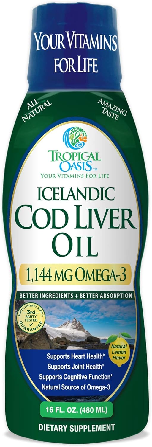 Liquid Icelandic Cod Liver Oil - Maximum Strength 1144mg Omega-3 Fish Oil (Lemon Flavor, 90 Servings)