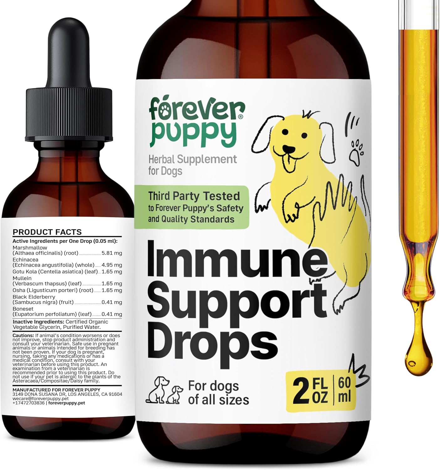 Liquid Immune Support Supplement for Dogs - Echinacea & Mullein Leaf Tincture - Boosts Immunity in Dogs of All Sizes - 2 oz Bottle