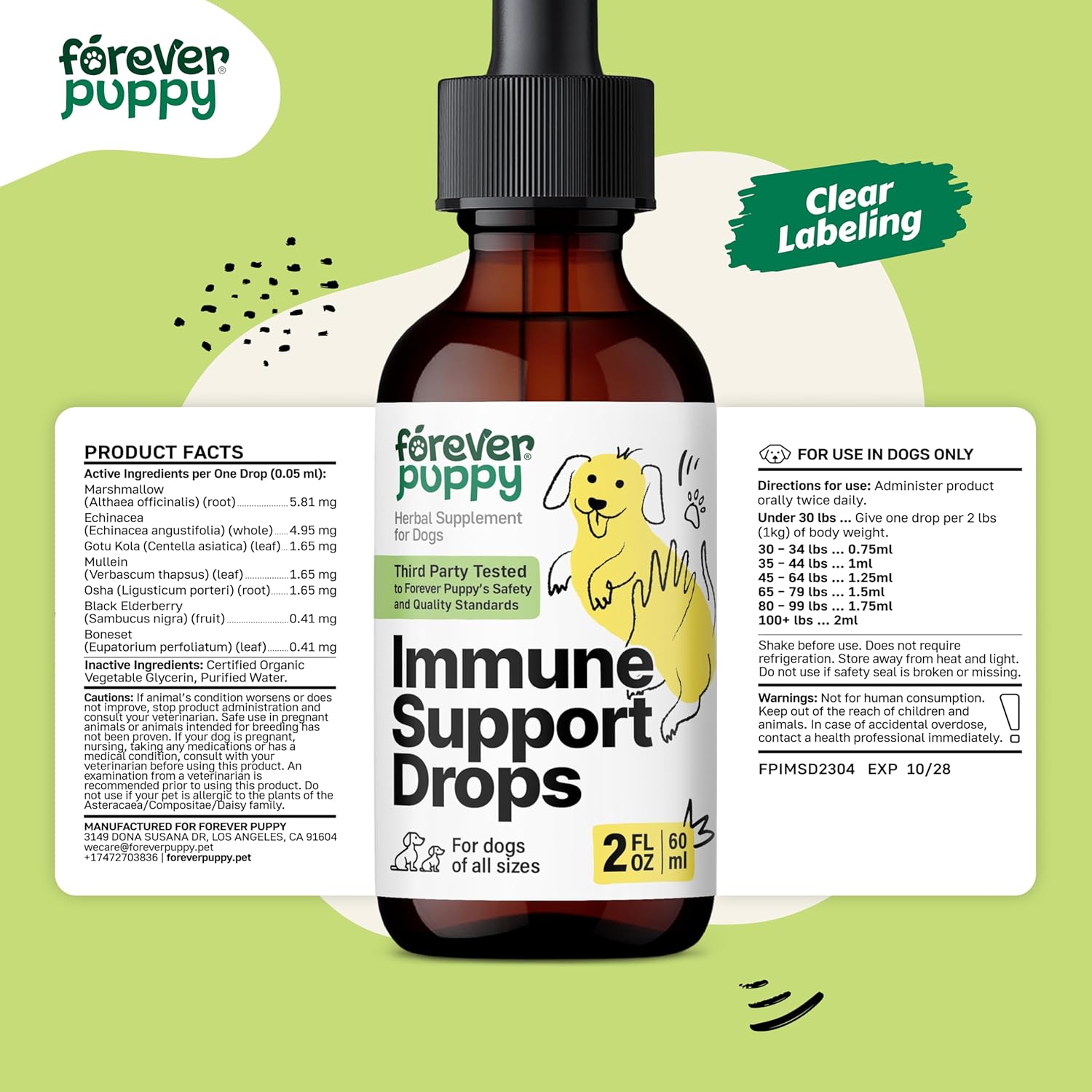 Liquid Immune Support Supplement for Dogs - Echinacea & Mullein Leaf Tincture - Boosts Immunity in Dogs of All Sizes - 2 oz Bottle