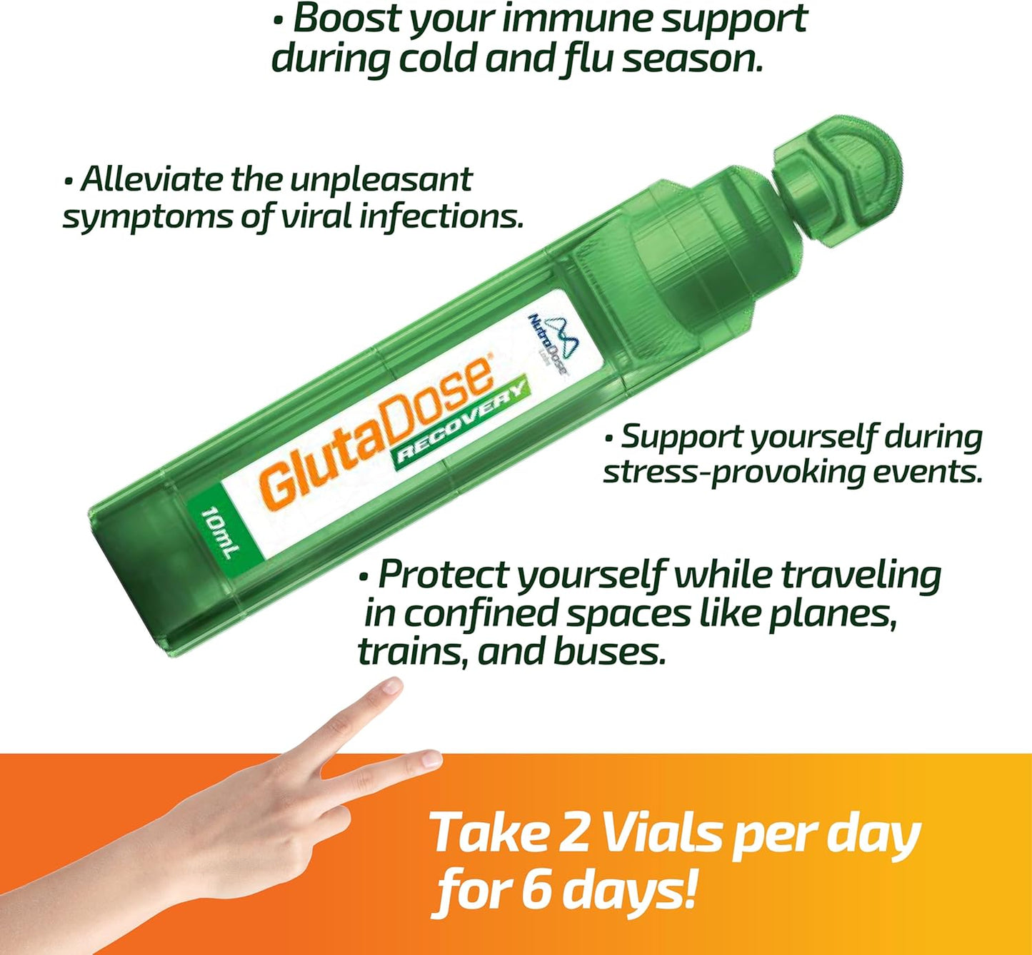 Liquid Immune Support Supplement with Glutathione, Astragalus, Echinacea, and Acerola - Cold & Flu Care Package for Kids & Adults - 12 Vials