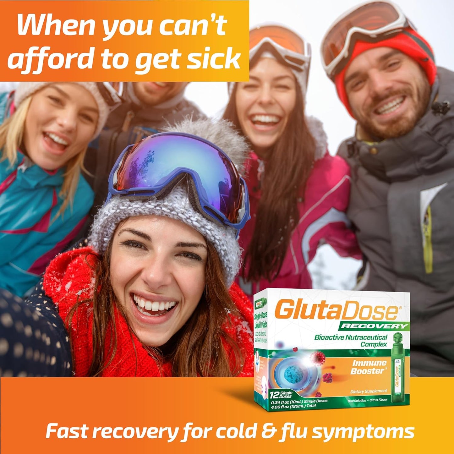 Liquid Immune Support Supplement with Glutathione, Astragalus, Echinacea, and Acerola - Cold & Flu Care Package for Kids & Adults - 12 Vials