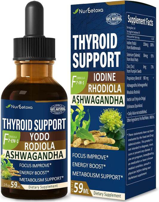 Liquid Iodine Supplement with Selenium for Thyroid Support - Includes Ashwagandha & Rhodiola Extract - 2 oz Tincture