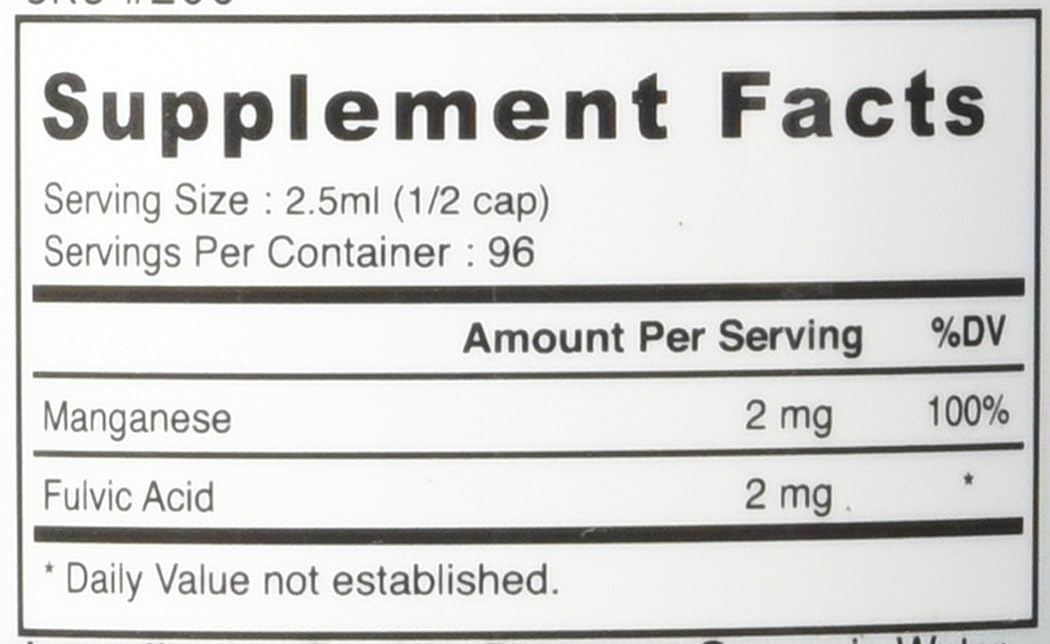 Liquid Ionic Manganese Supplement - 96 Servings, 2mg Elemental Manganese with Fulvic Acid - 8 fl oz Bottle