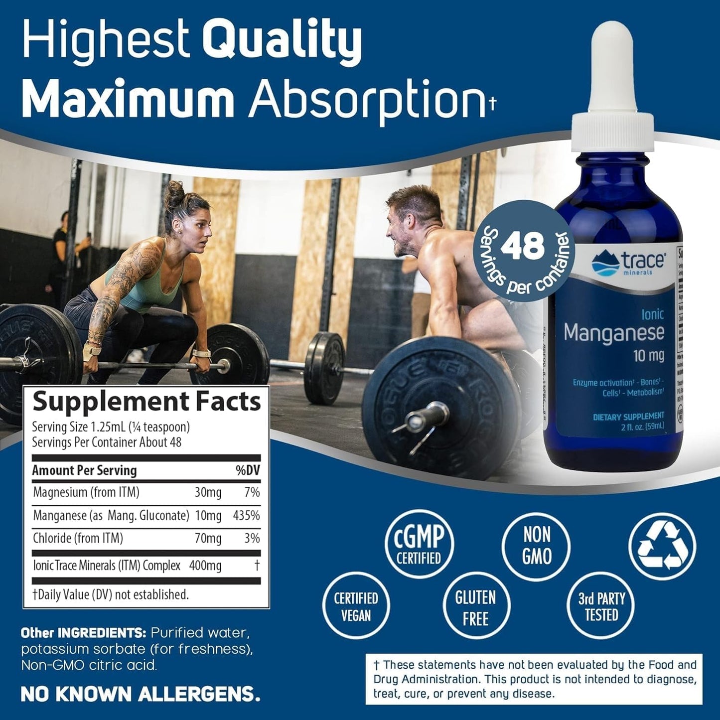 Liquid Ionic Manganese Supplement for Bone Strength & Cellular Health - Enzyme Activation & Antioxidant Support - 2 fl oz