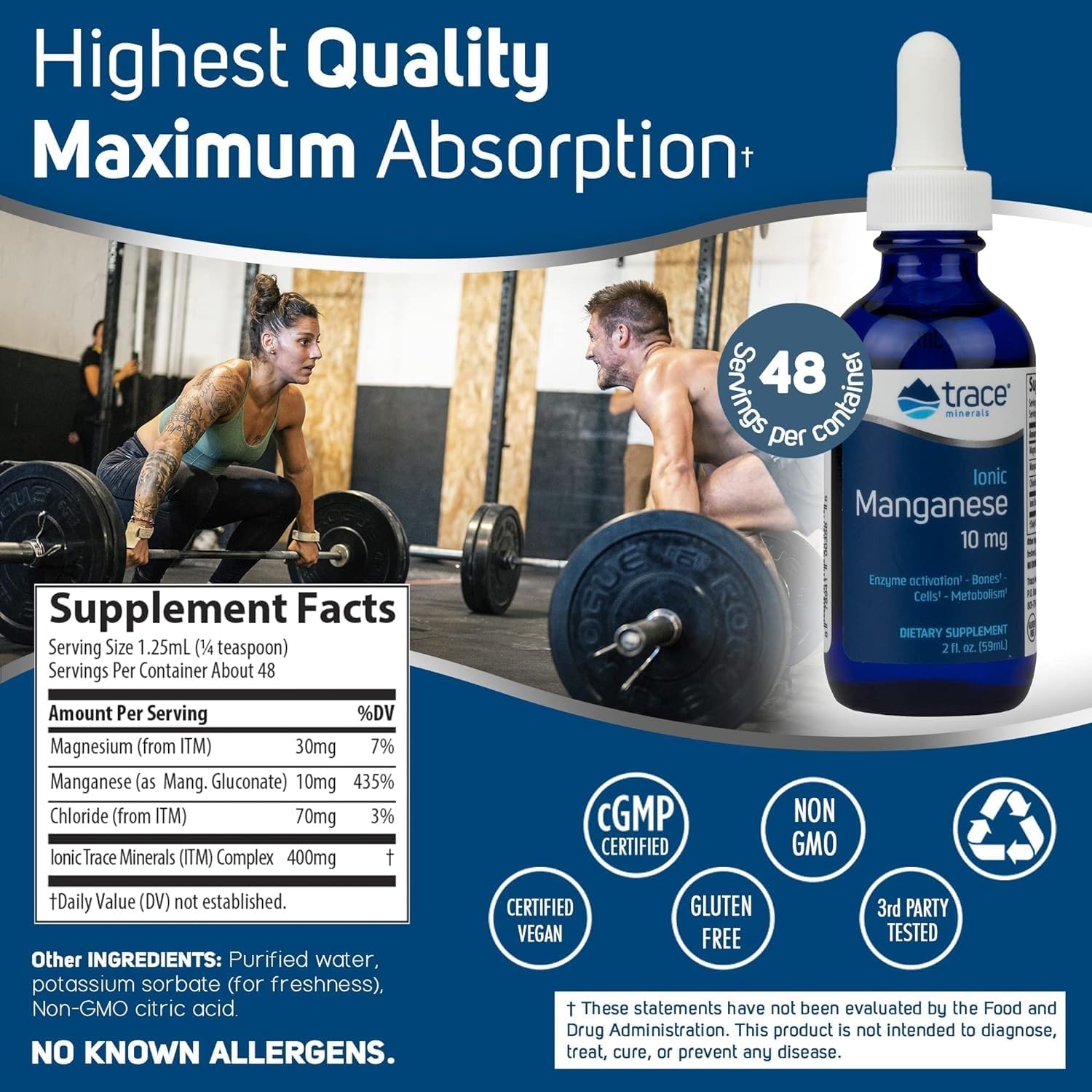 Liquid Ionic Manganese Supplement for Bone Strength & Cellular Health - Enzyme Activation & Antioxidant Support - 2 fl oz