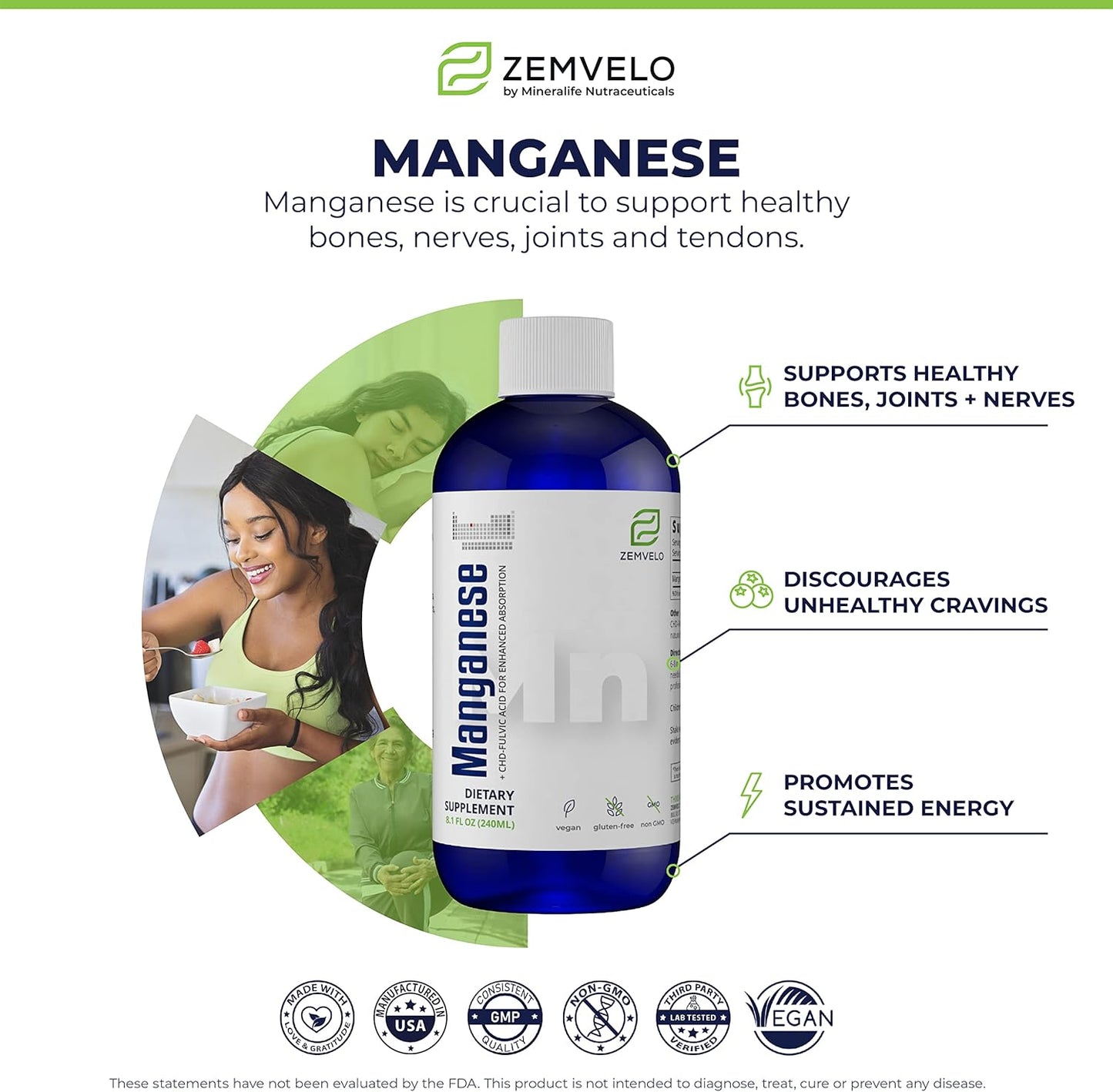 Liquid Ionic Manganese Supplement for Joint, Energy, and Muscle Support - Women's and Men's Health - Adult Supplement for Healthy Aging