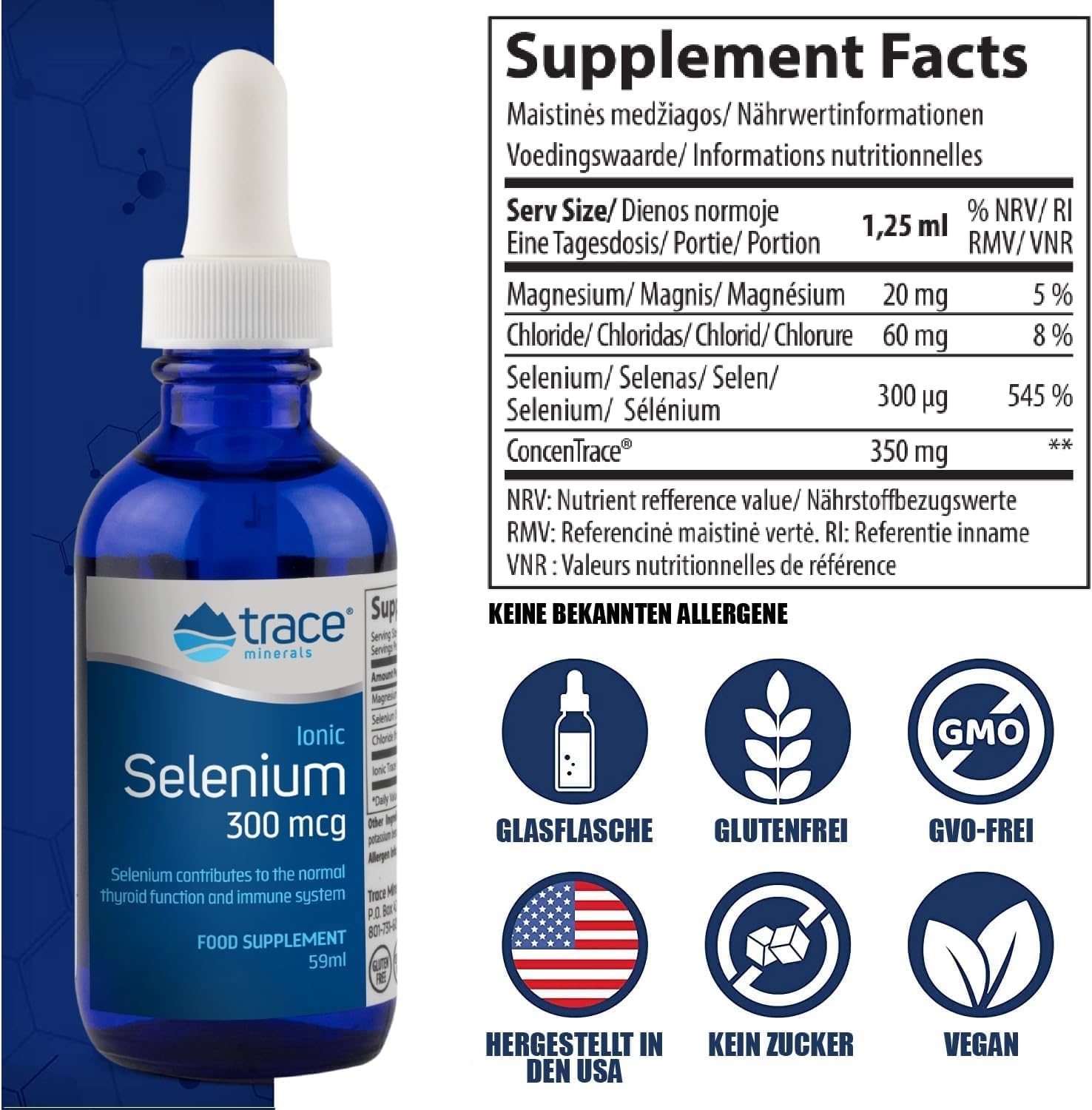 Liquid Ionic Selenium Dietary Supplement - 300 mcg - Antioxidant, Immune & Thyroid Support - Vegan, Gluten Free - 2 fl oz - 48 Servings
