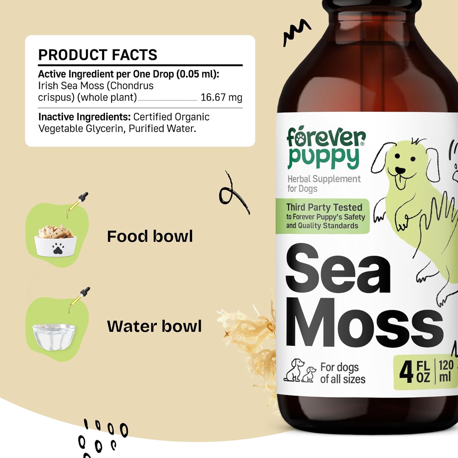 Liquid Irish Sea Moss Drops for Dogs - Thyroid & Energy Support - All Breeds & Sizes - Dog Food Supplement - Vitamins - 4 oz