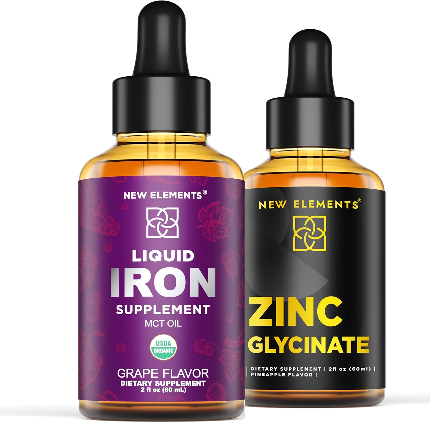 Liquid Iron and Zinc Supplement for Women and Men | 18mg Iron Drops with 50mg Liquid Zinc Glycinate | Non-GMO, Vegan, Gluten-Free