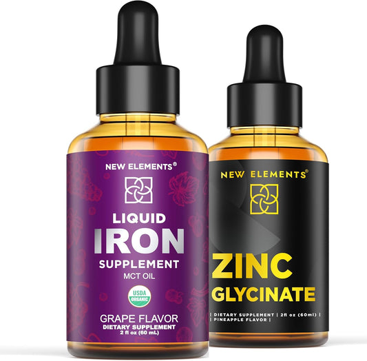 Liquid Iron and Zinc Supplement for Women and Men | 18mg Iron Drops with 50mg Liquid Zinc Glycinate | Non-GMO, Vegan, Gluten-Free