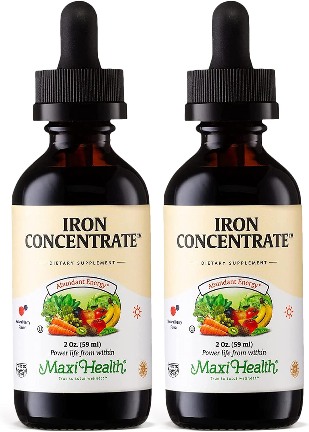 Liquid Iron Drops for Energy and Blood Boost - Maxi Health Iron Supplement 15mg Per ML - Non-Constipating Formula for Men, Women, & Kids - 2 oz, 2 Pack