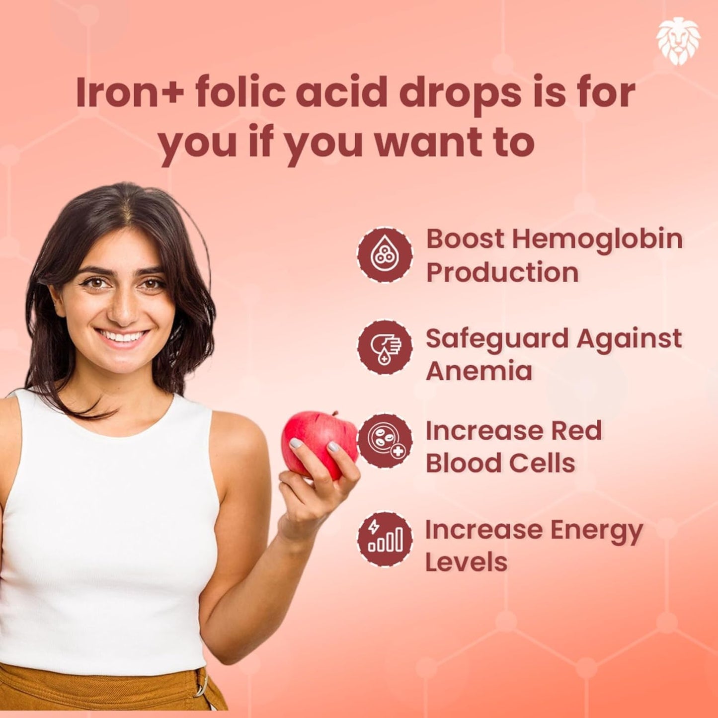 Liquid Iron + Folic Acid Drops with Zinc for Hemoglobin Boost and Blood Building - Fast Acting 50ml Oral Supplement for Women and Men