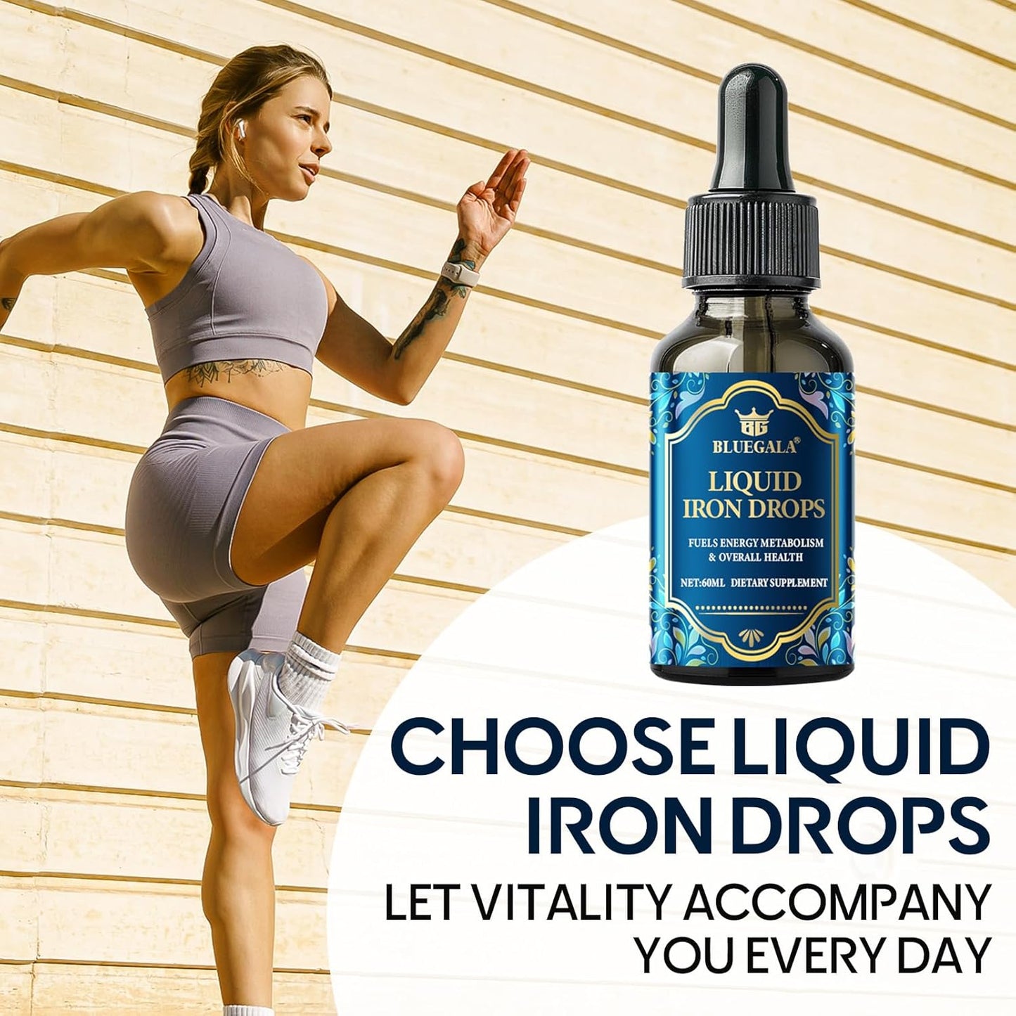 Liquid Iron Supplement for Women - BLUEGALA Iron Drops, Fast Absorption, Immune Enhancement, Daily Iron Support, Vegan & Non-GMO - 2.1 Fl Oz