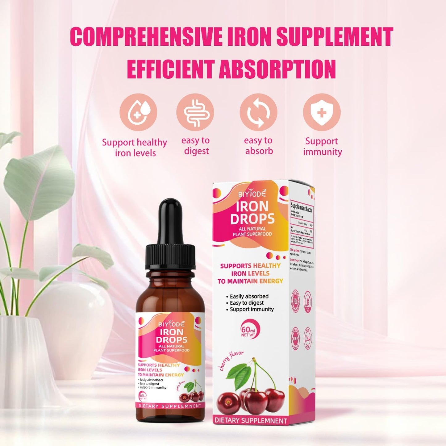 Liquid Iron Supplement for Women and Men - BIYODE Iron Drops for Red Blood Cells, Energy, Anemia, and Fatigue
