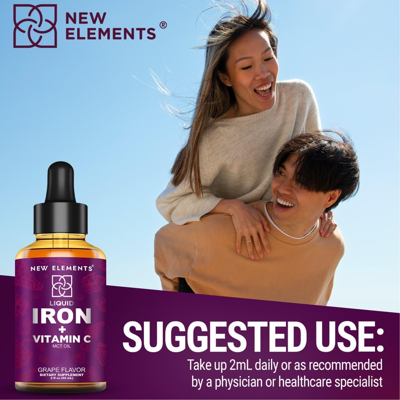 Liquid Iron Supplement for Women & Men with Vitamin C - Blood Builder for Anemia - Immune Support - Non-GMO Vegan Iron Drops