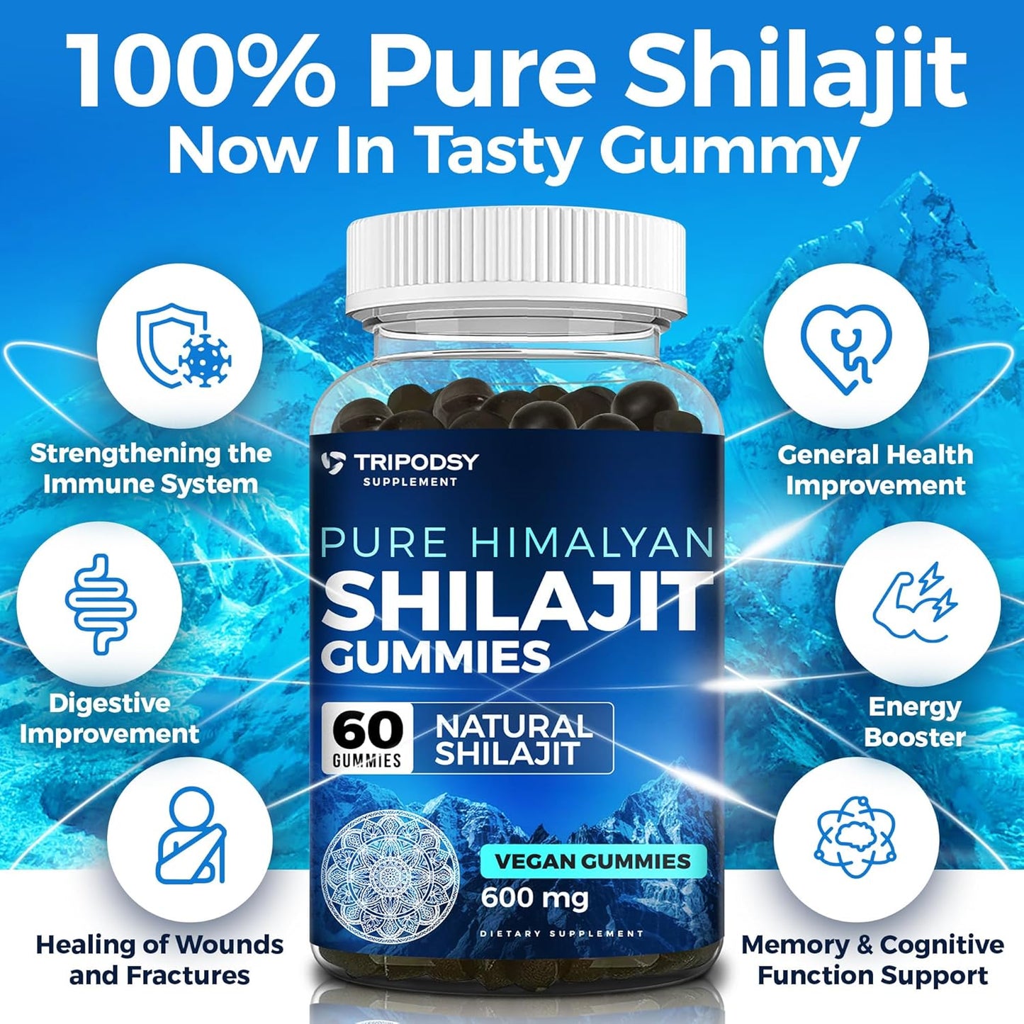 Liquid Iron Supplement & Organic Shilajit Gummies Bundle for Energy & Immune Support - Non-GMO Vegan Health Pack - 60 Gummies & 30 Servings