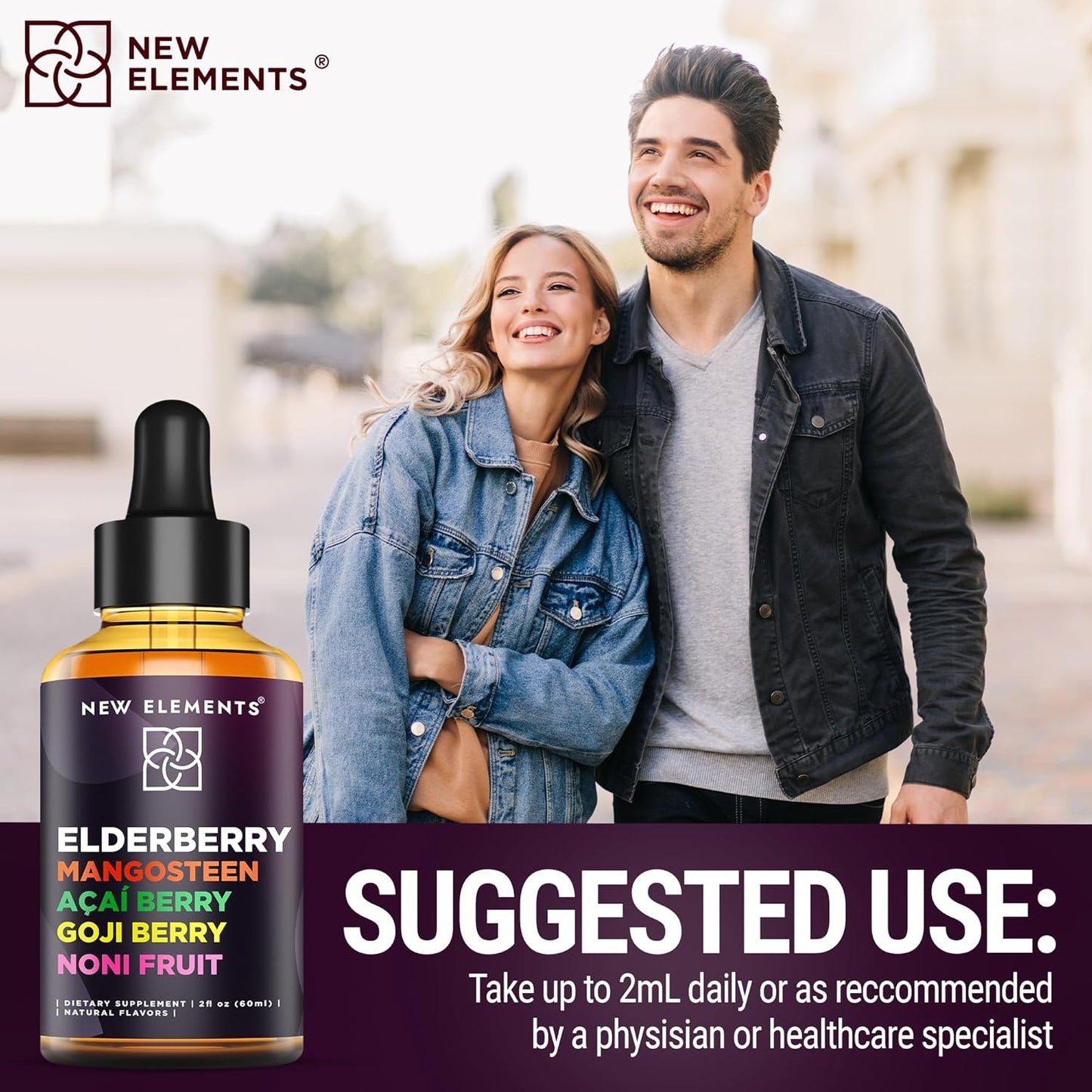 Liquid Iron Supplement with Elderberry, Acai Berry, Mangosteen, Goji Berry, and Noni Fruit - Vegan & Non-GMO - 18mg Iron Drops for Men & Women