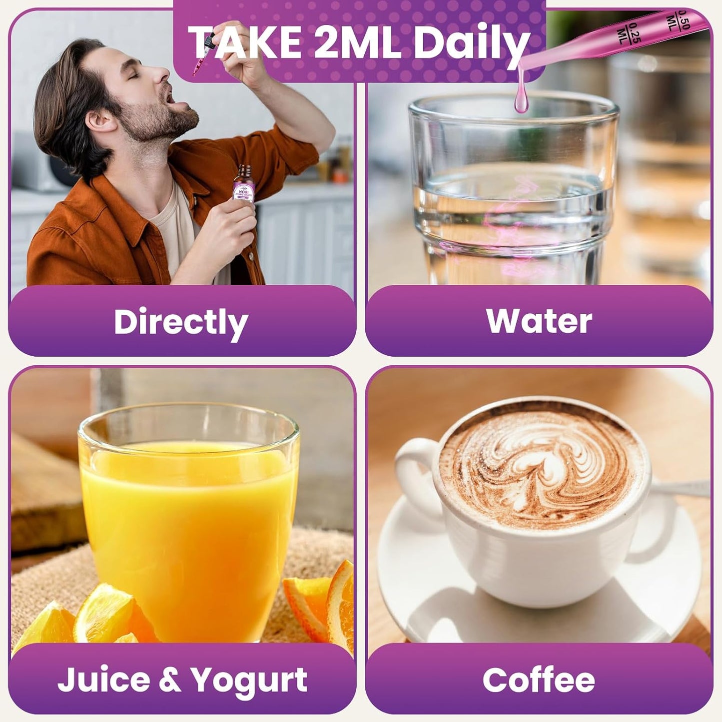 Liquid Iron Supplement with Folate, Vitamin C, B6, B12 for Anemia Support - Grape Flavor, 2 Fl Oz - ReviNutra Iron Drops for Women, Men & Kids