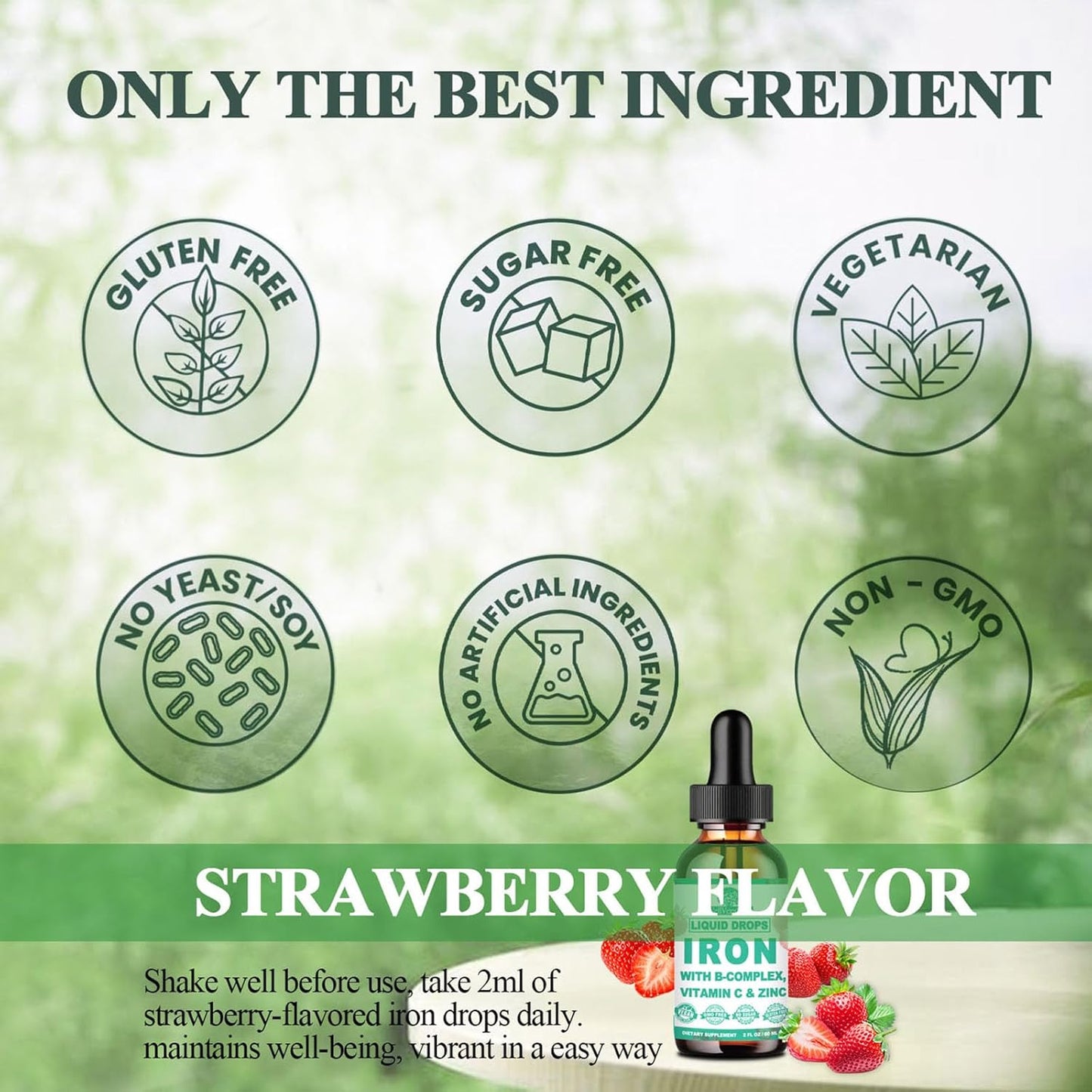 Liquid Iron Supplement with Vitamin C, B-Complex, High Potency Iron - Vegan Drops for Anemia & Fatigue - Red Blood Cell Support for Women & Kids