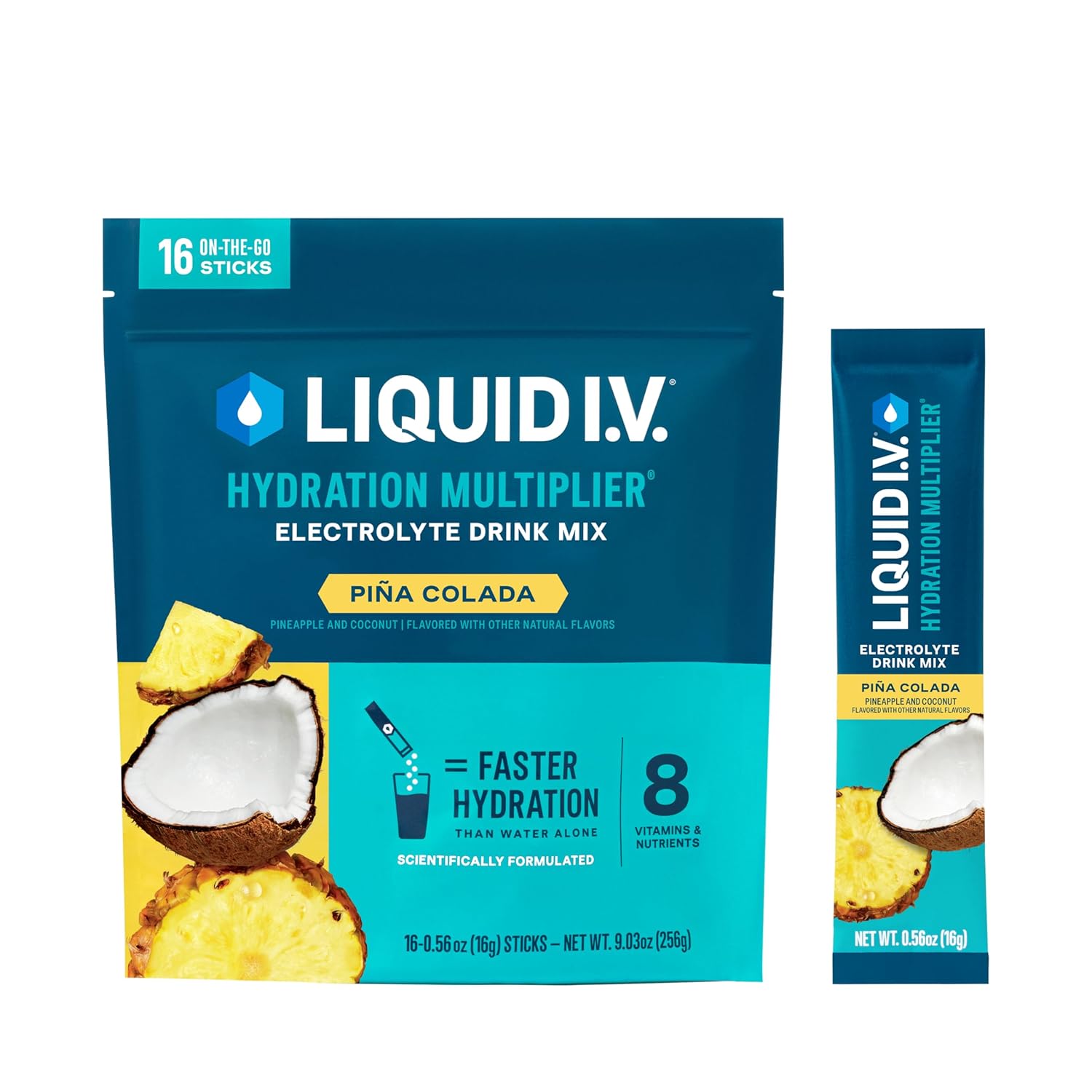 Liquid I.V.® Hydration Multiplier® - Piña Colada Electrolyte Powder Packets - 12 Packs of Convenient Single-Serving Sticks | Non-GMO | 16 Servings