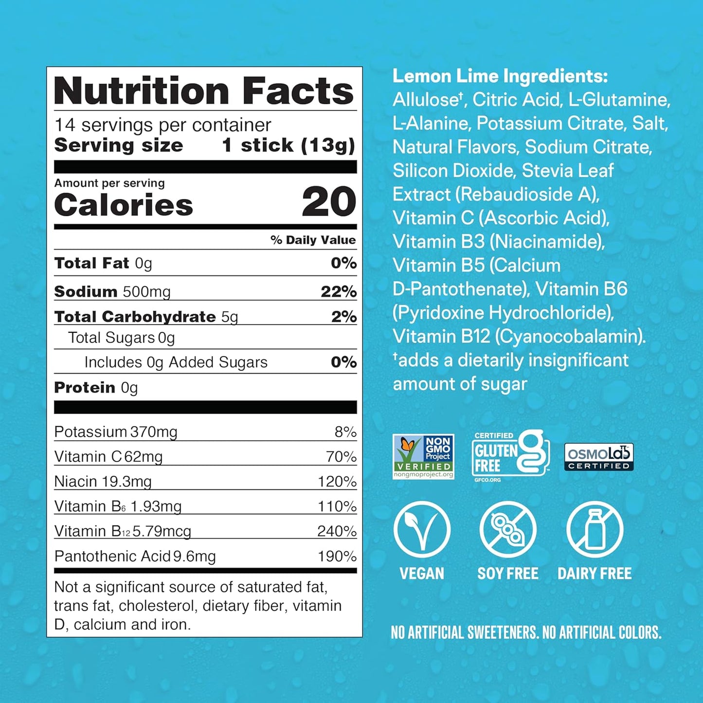 Liquid I.V.® Sugar-Free Electrolyte Powder Drink Mix - Lemon Lime Flavor | Hydration Multiplier | 1 Pack (14 Servings)