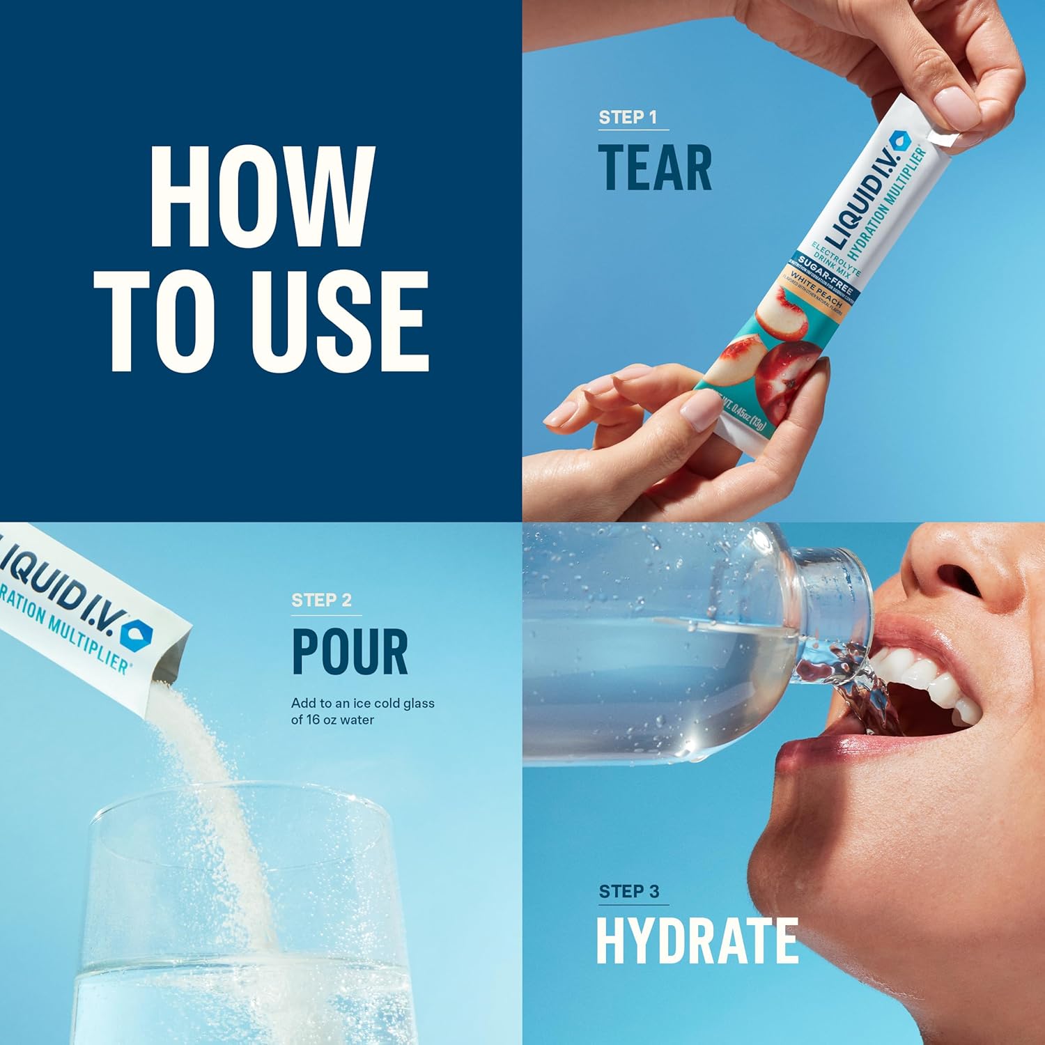 Liquid I.V.® Sugar-Free Hydration Multiplier Variety Pack - Electrolyte Powder Drink Mix with Raspberry Melon, Lemon Lime, White Peach, Green Grape Flavors | 1 Pack (16 Servings)