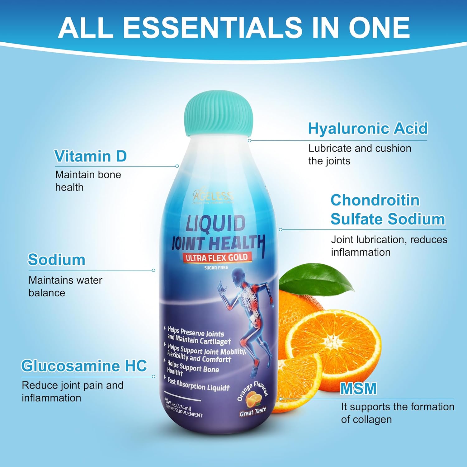 Liquid Joint Health and Calcium Supplement for Joint Mobility, Flexibility, and Bone Strength - Natural Flavor, High Absorption, 16 Fl Oz