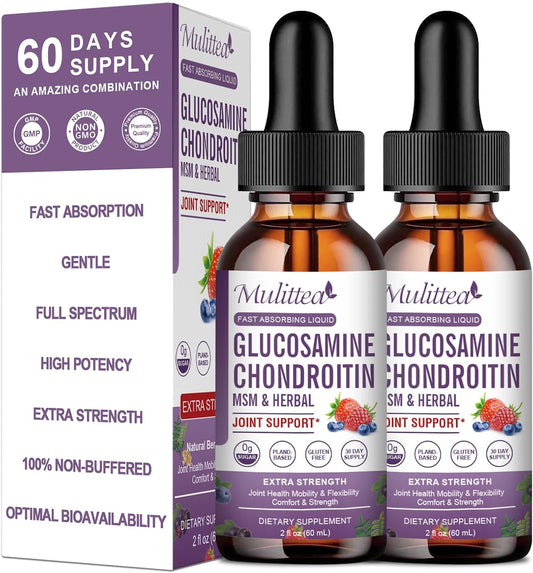 Liquid Joint Support Supplement with Glucosamine, Chondroitin, MSM, Elderberry, Boswelia, Bromelain, and Hyaluronic Acid - Antioxidant Immune Support for Adults - Pack of 2
