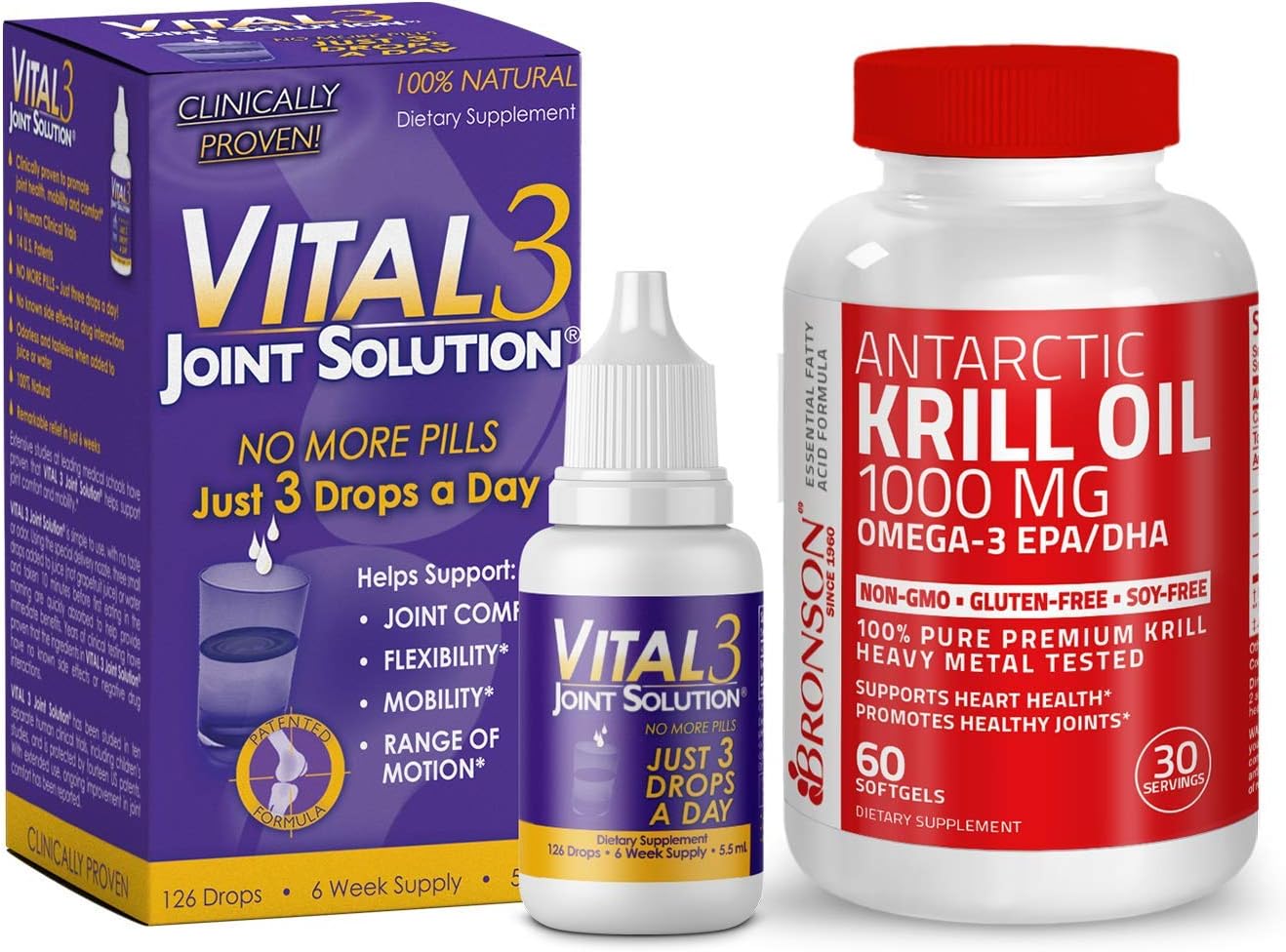 Liquid Knee Relief + Antarctic Krill Oil 1000mg for Joint Health - Bronson Vital 3 Joint Solution®
